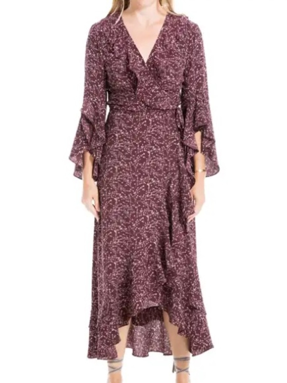 MAX STUDIO FLUTTER BELL-SLEEVE WRAP DRESS